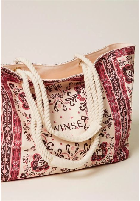 Borsa Shopper in Canvas con Stampa Foulard Fuchsia TWINSET | 261LB7BJJ13224