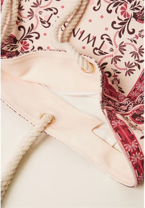 Borsa Shopper in Canvas con Stampa Foulard Fuchsia TWINSET | 261LB7BJJ13224