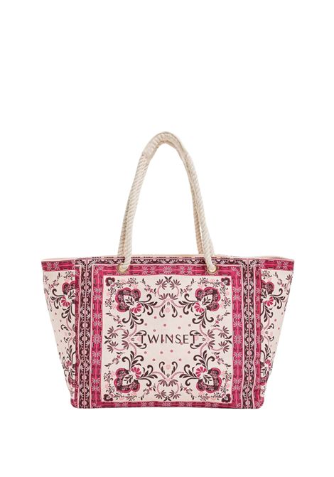 Borsa Shopper in Canvas con Stampa Foulard Fuchsia TWINSET | 261LB7BJJ13224