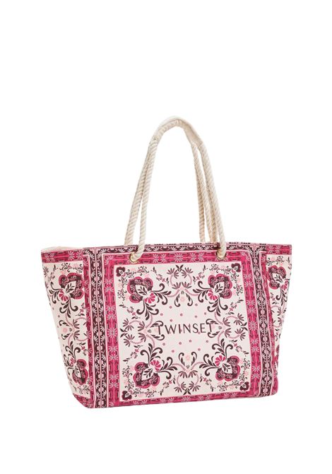Borsa Shopper in Canvas con Stampa Foulard Fuchsia TWINSET | 261LB7BJJ13224