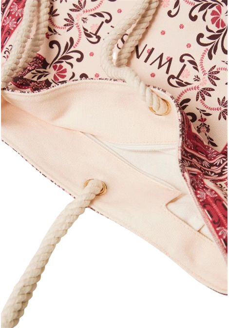 Borsa Shopper in Canvas con Stampa Foulard Fuchsia TWINSET | 261LB7BJJ13224
