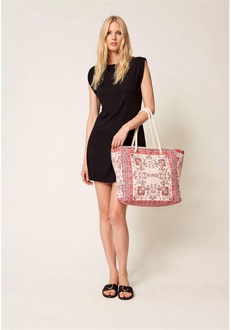 Borsa Shopper in Canvas con Stampa Foulard Fuchsia TWINSET | 261LB7BJJ13224