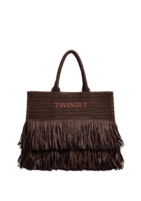 Borsa shopper con frange e logo ricamato TWINSET | 261LM8AAA11946