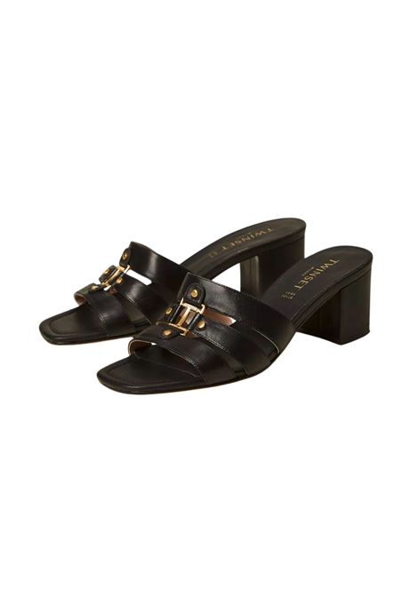 Sandali mules in pelle con logo TWINSET | 261TCP03A00006