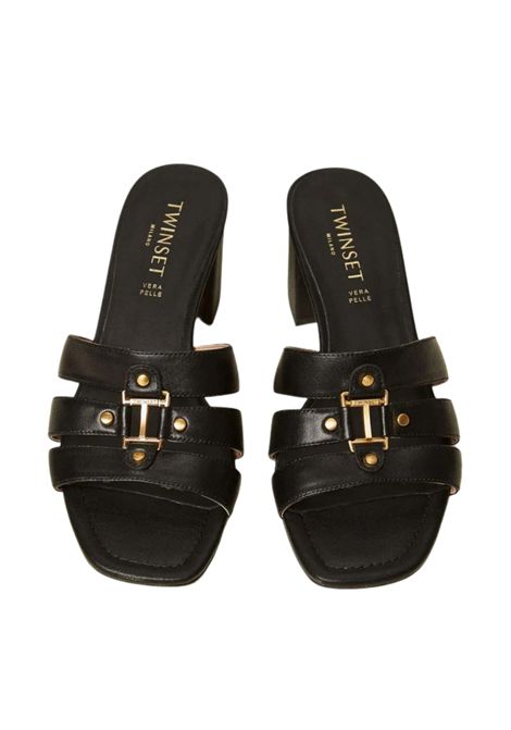 Sandali mules in pelle con logo TWINSET | 261TCP03A00006