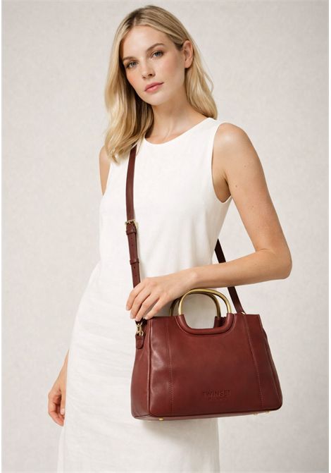 Borsa shopper in pelle con manici in metallo TWINSET | 261TD845113332