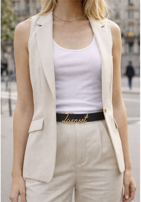 Cintura double face Twinset in pelle  Beige / Nero TWINSET | 261TO529112266