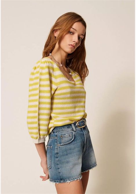 Maglia seamless a righe bicolor in cotone biologico TWINSET | 261TP322013381