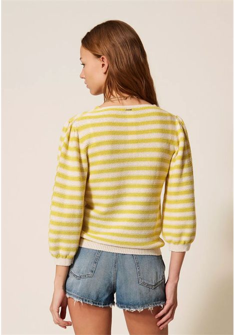 Maglia seamless a righe bicolor in cotone biologico TWINSET | 261TP322013381