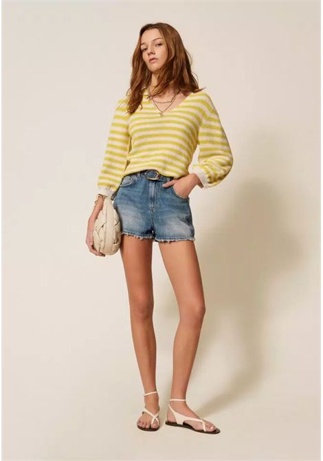 Maglia seamless a righe bicolor in cotone biologico TWINSET | 261TP322013381