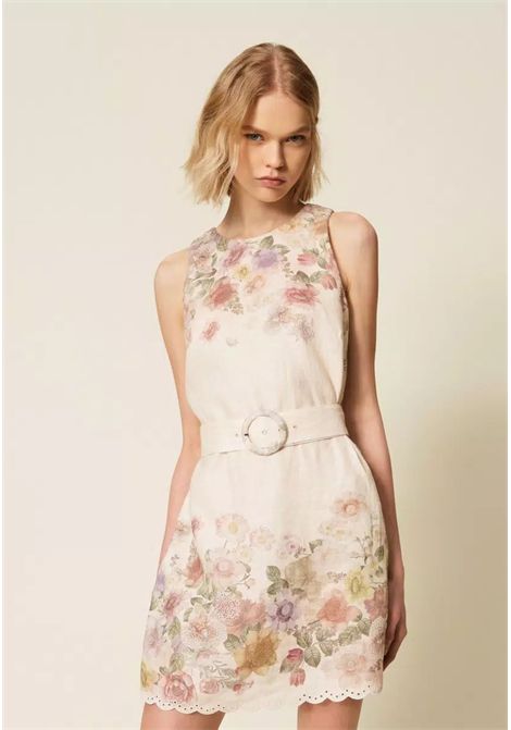 Abito corto in lino a fiori con ricamo TWINSET | 261TT257113588