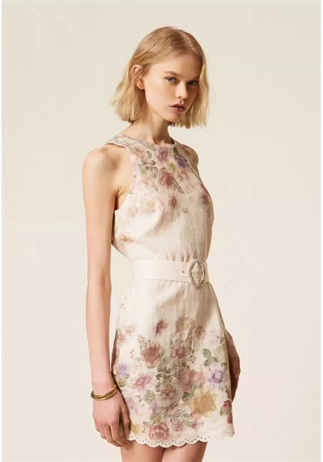 Abito corto in lino a fiori con ricamo TWINSET | 261TT257113588