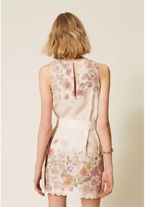 Abito corto in lino a fiori con ricamo TWINSET | 261TT257113588