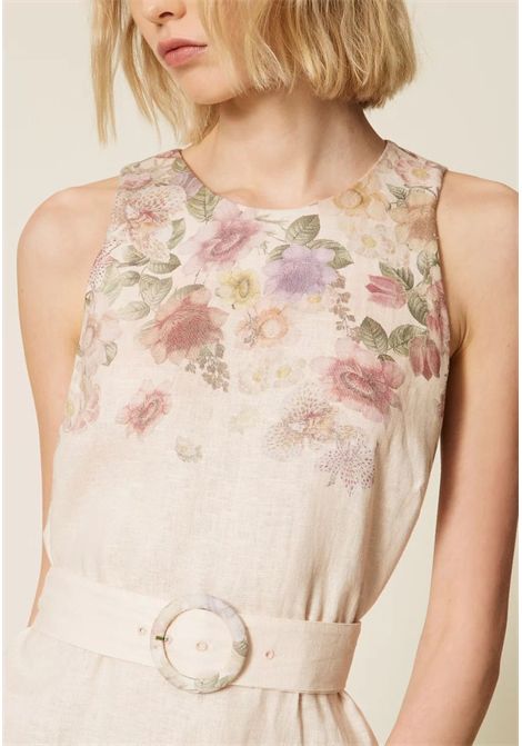 Abito corto in lino a fiori con ricamo TWINSET | 261TT257113588