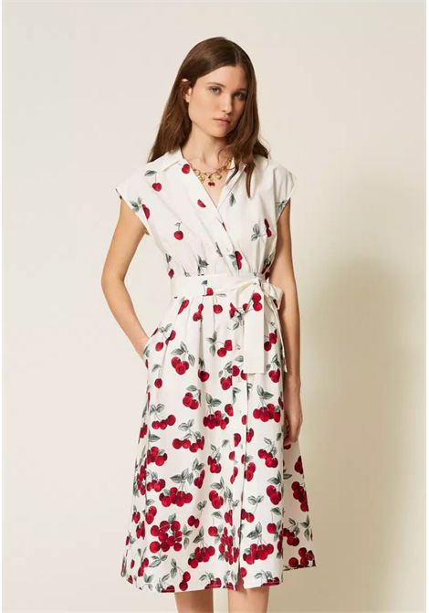 Abito longuette chemisier in popeline con stampa ciliegie TWINSET | 261TT259013503