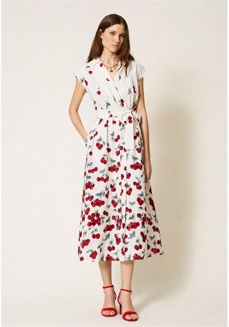 Abito longuette chemisier in popeline con stampa ciliegie TWINSET | 261TT259013503