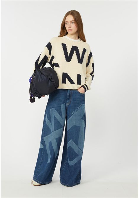 Weekend Max Mara  Jeans wide leg in denim con maxi logo Weekend Max Mara | WKVORTICE030