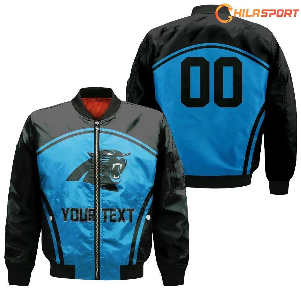 Carolina Panthers Bomber Jacket 3D Printed Flame Ball Pattern