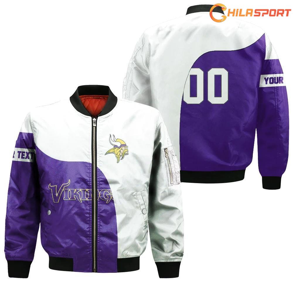 Minnesota Vikings Bomber Jacket 3D Printed Logo Pattern In Team Colours
