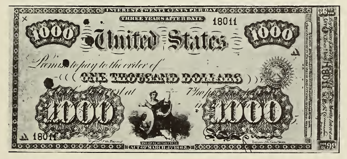 1865 - $1000 - Seated Woman with 1000 Text on Each Side front