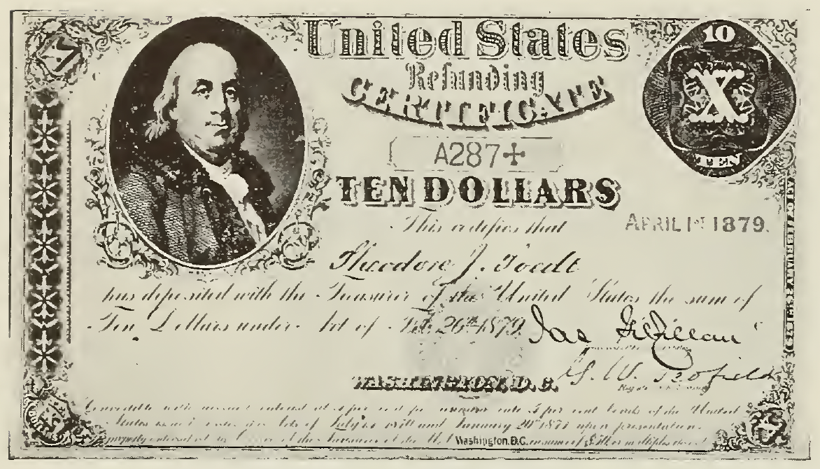1879 - $10 - Benjamin Franklin - Design 1 front