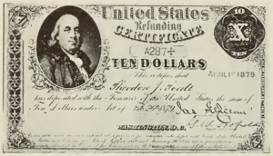1879 - $10 - Benjamin Franklin - Design 1 front