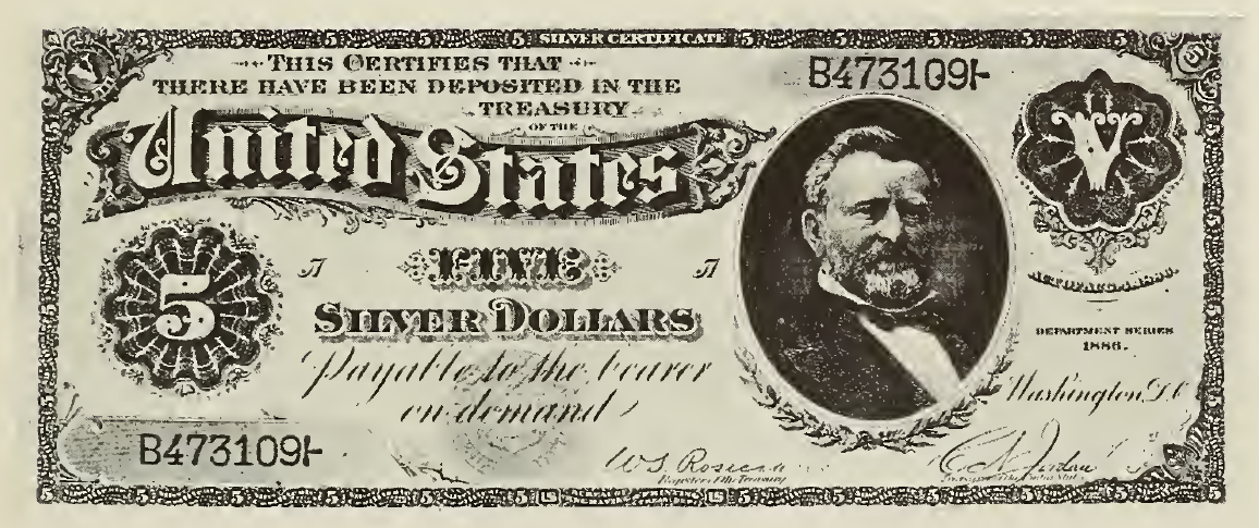 1886 - $5 - Grant - Design 1 front