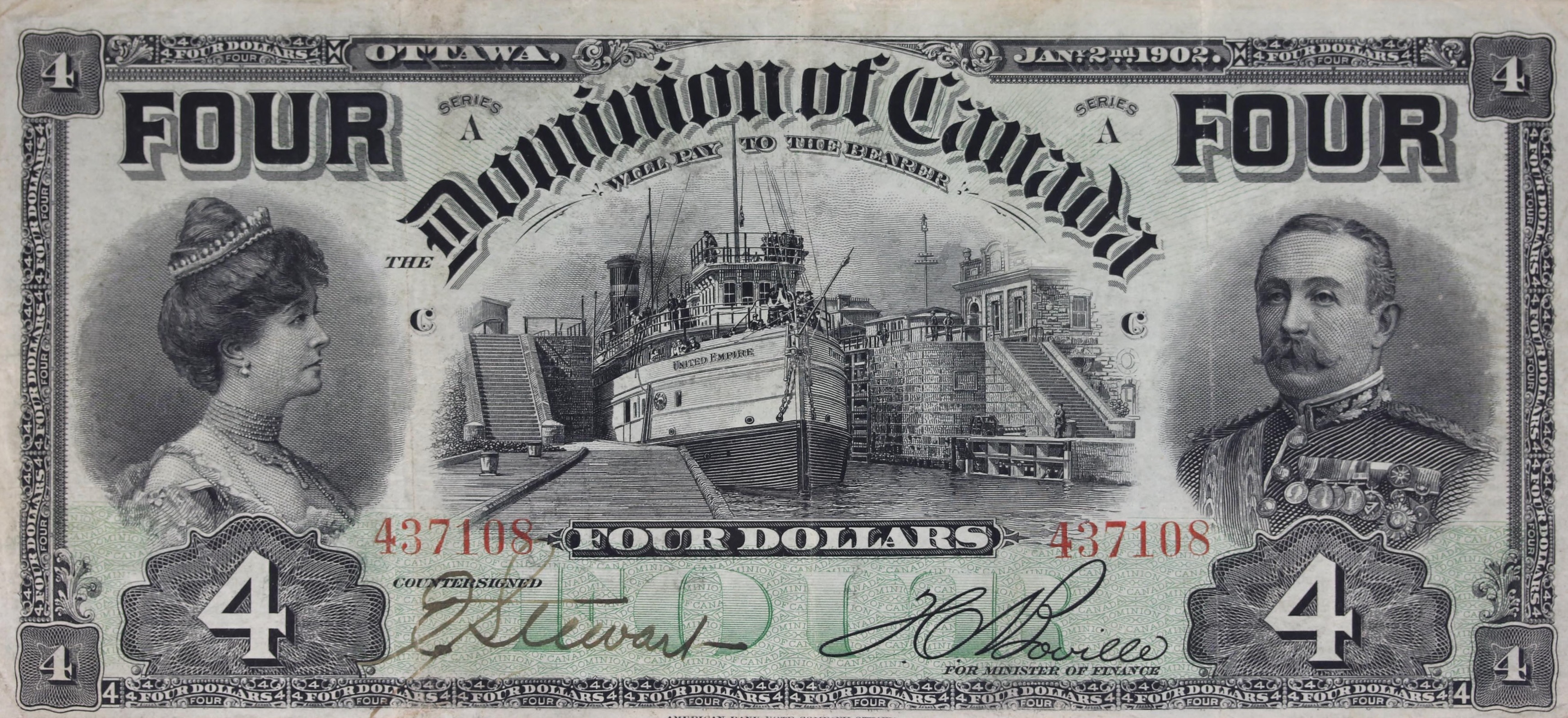 1902 - $4 - Lord and Lady Minto - Canadian Side Of The Locks front