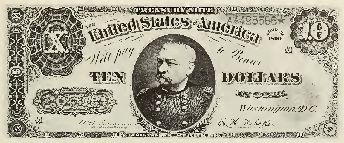 1890 - $10 - Philip H. Sheridan - Design 1 front