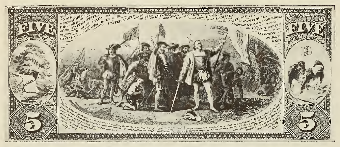 1863 - $5 - Columbus Sighting Land - Indian Princess back