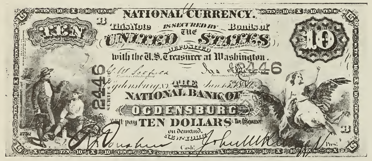 1882 - $10 - Franklin Electricity - Liberty on Eagle - Design 1 front