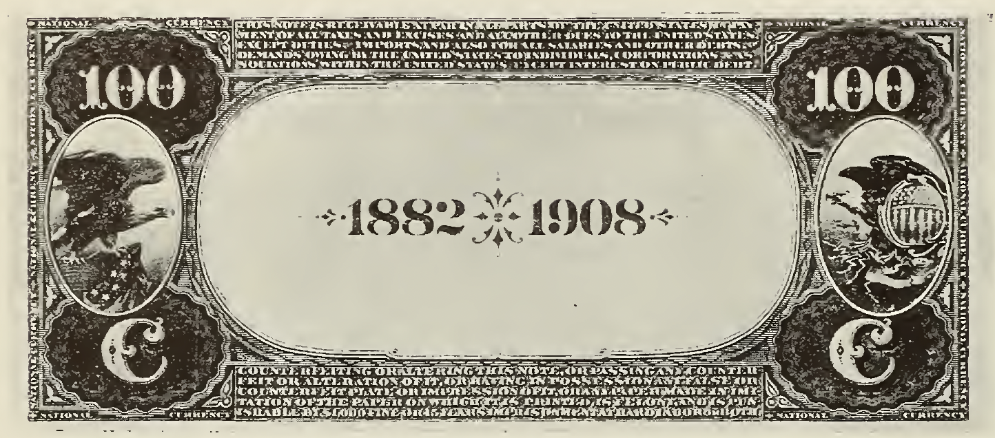 1882 - $100 - Commodore Perry - Liberty by Fasces - Design 1 back