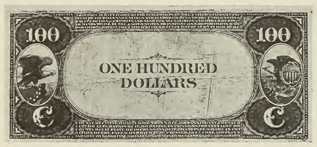 1882 - $100 - Commodore Perry - Liberty by Fasces - Design 2 back