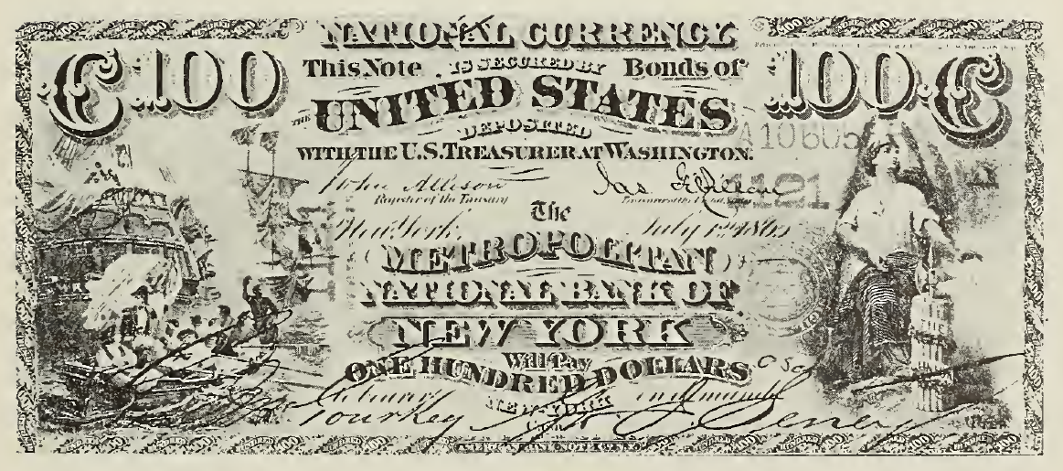 1882 - $100 - Commodore Perry - Liberty by Fasces - Design 2 front