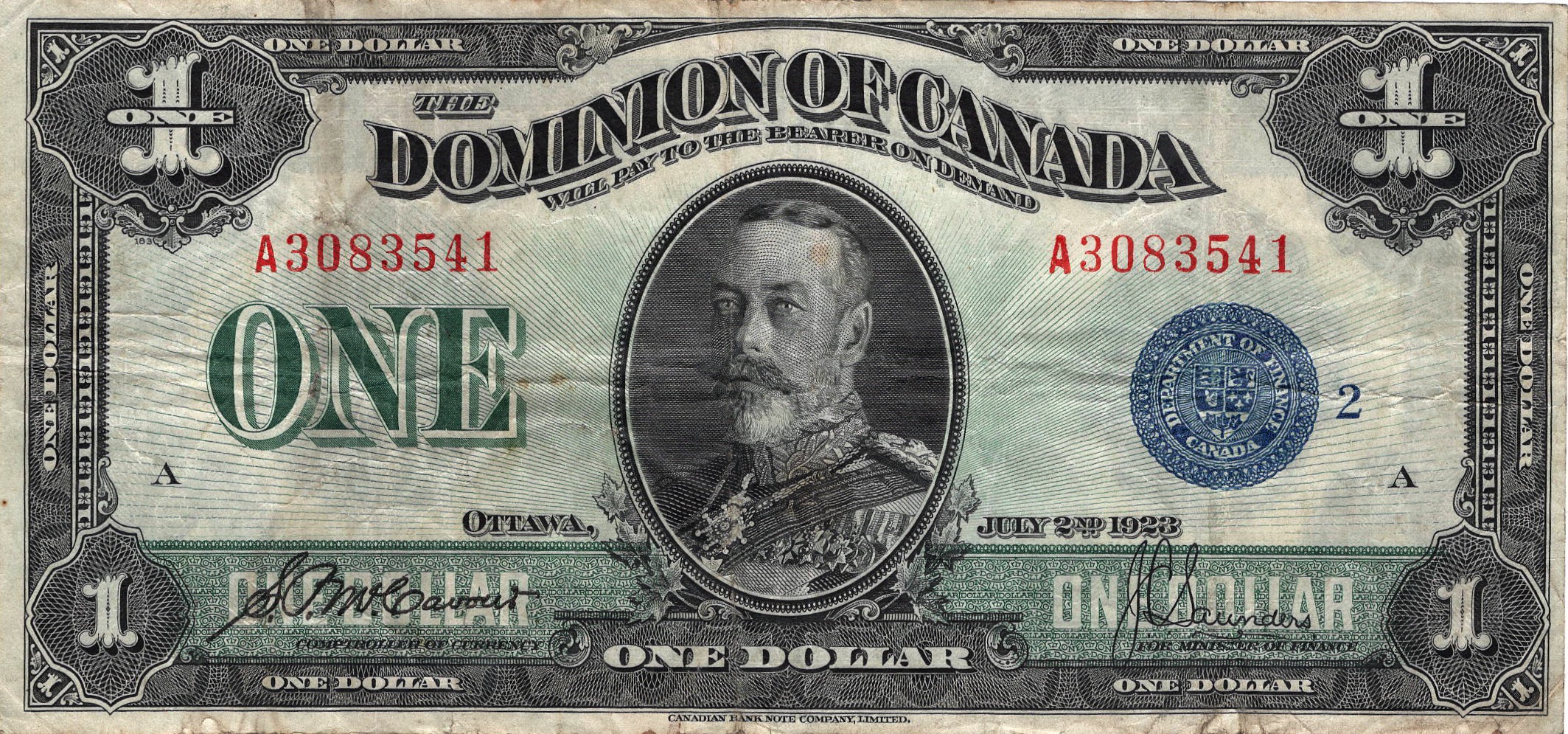 1923 - $1 - King George V front