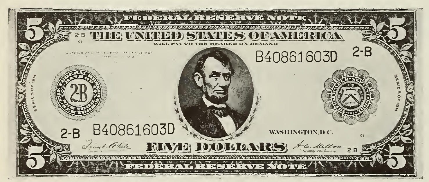 1914 - $5 - Lincoln - Design 2 front