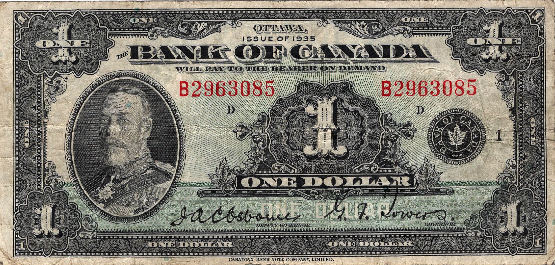 1935 - $1 - King George V - Figure of Agriculture front