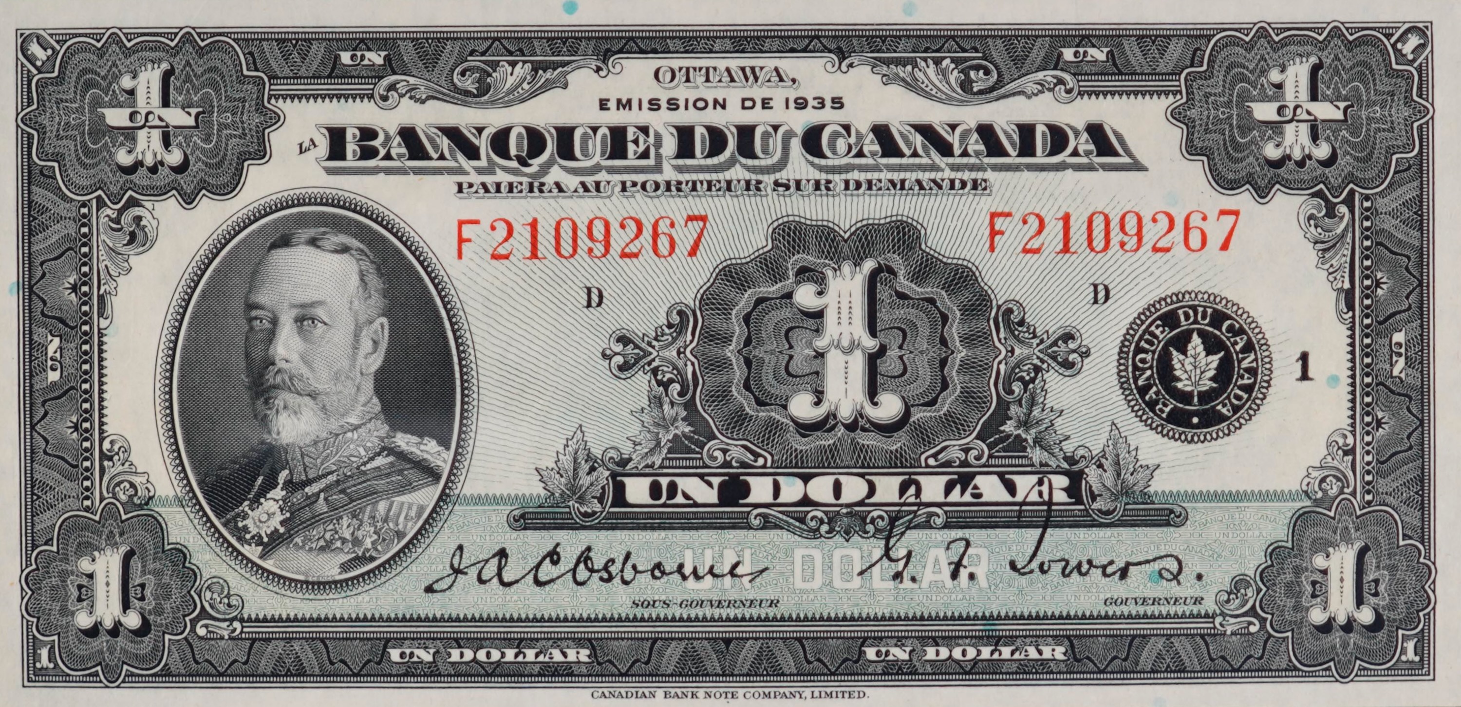 1935 -  Figure of Agriculture - $1 - Osborne / Towers - French front