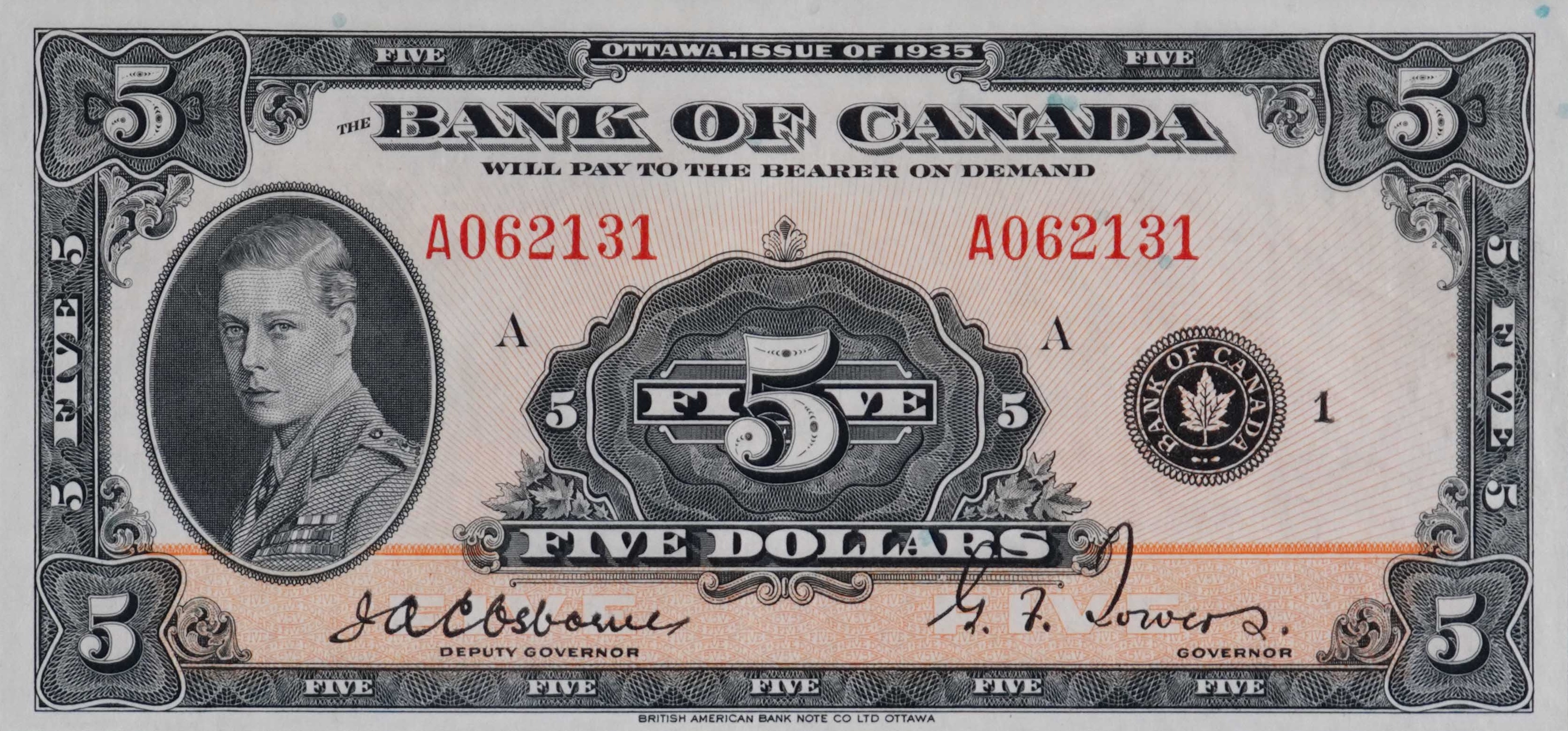 1935 -  Figure of Electric Power - $5 - Osborne / Towers - English front