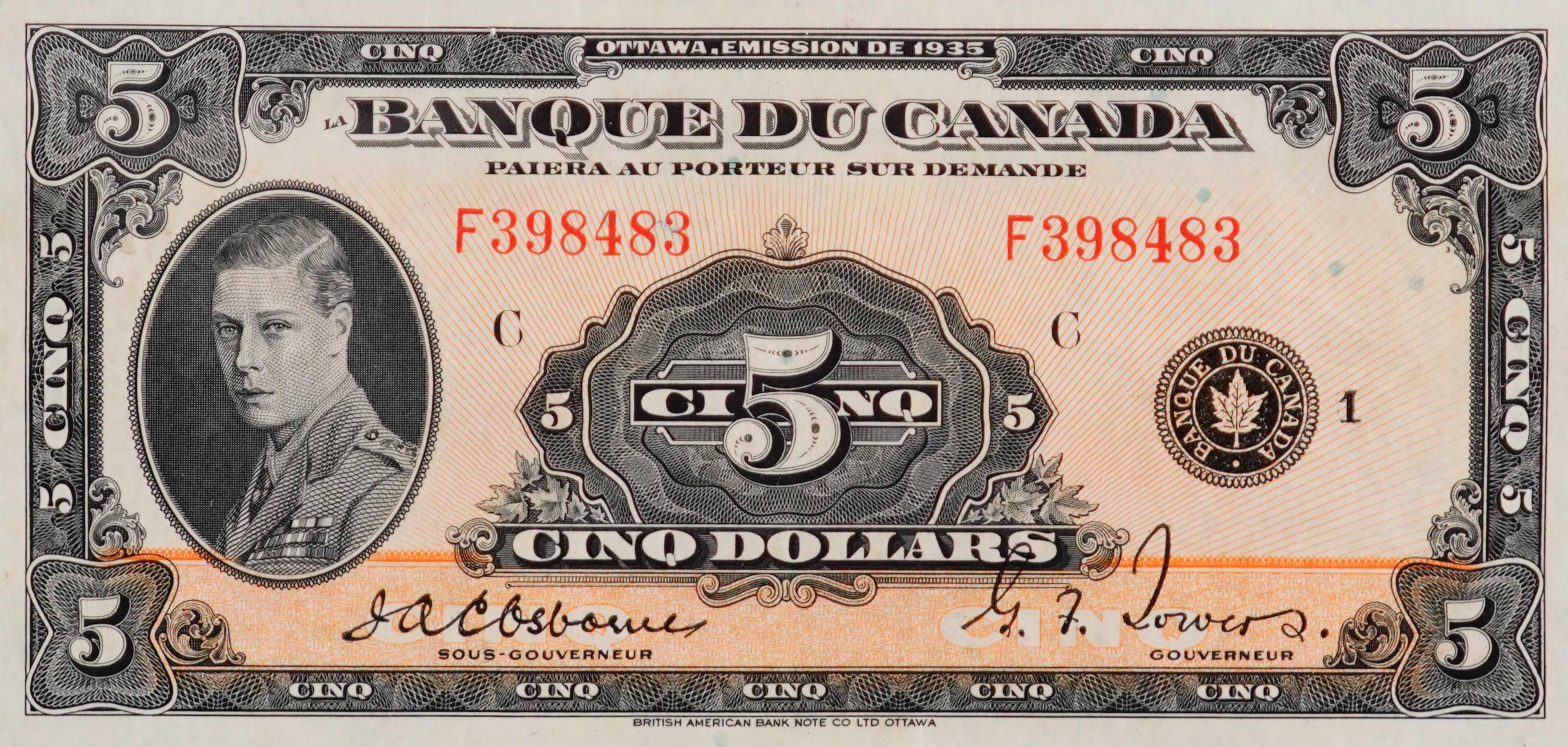 1935 -  Figure of Electric Power - $5 - Osborne / Towers - French front