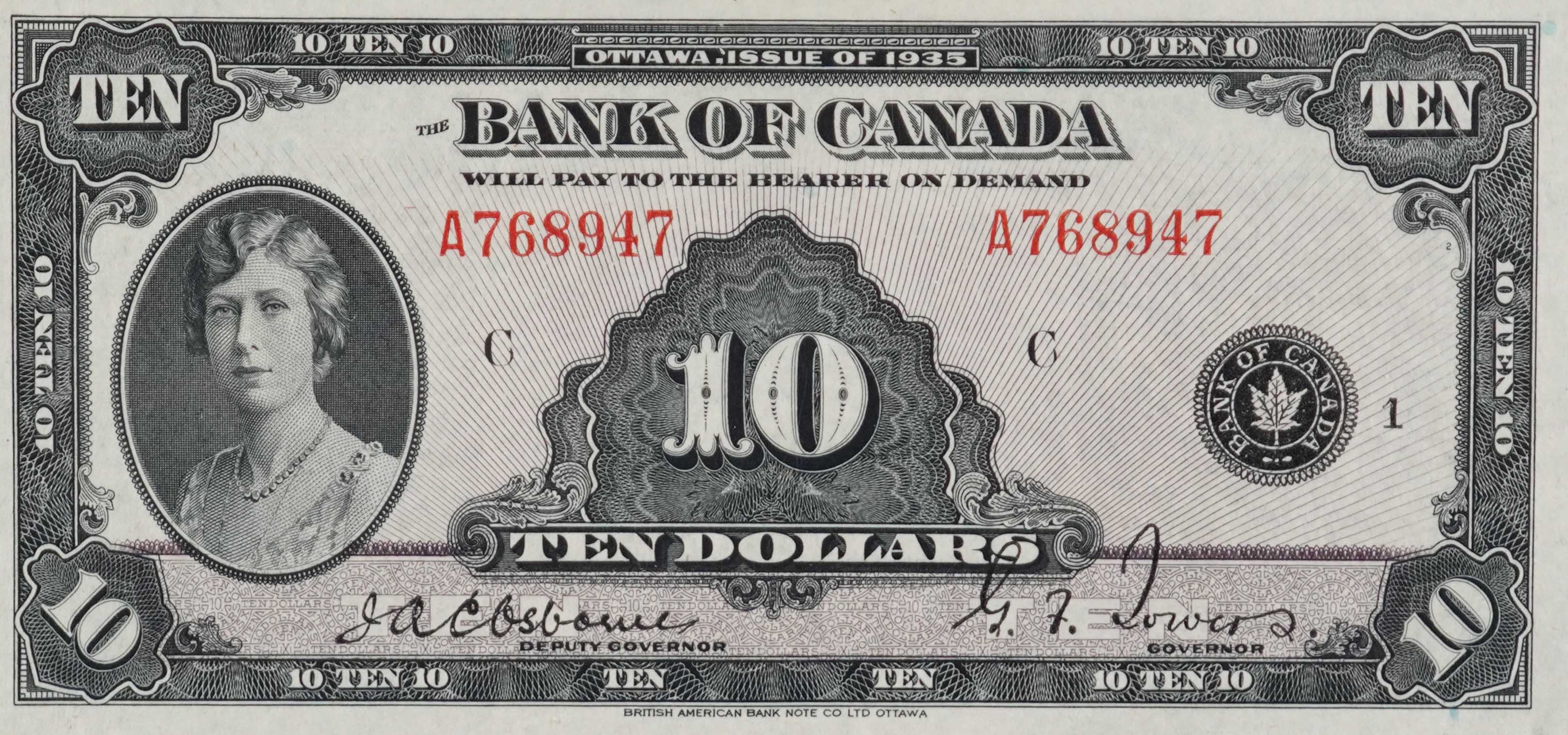 1935 - $10 - Princess Mary - Figure of Harvest front