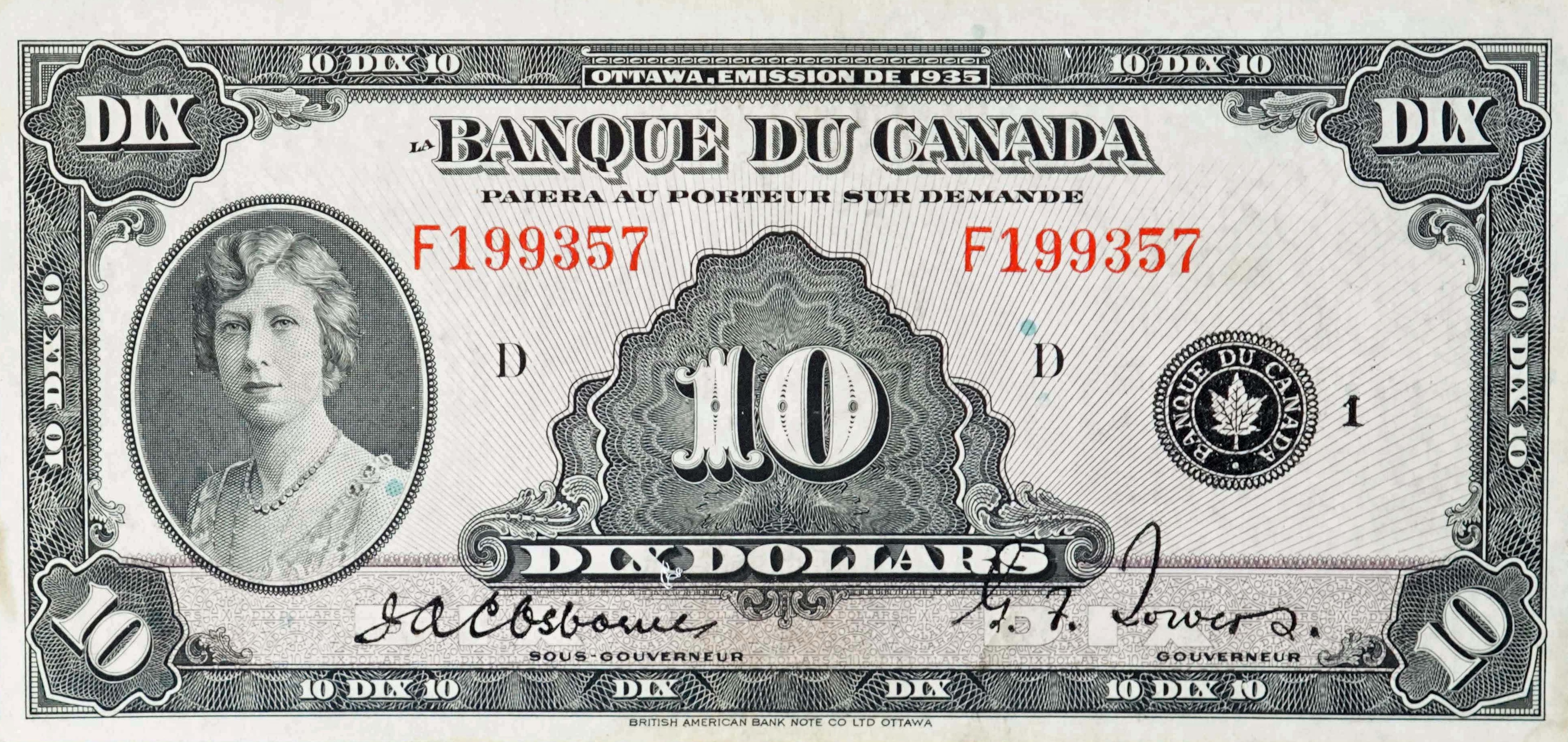 1935 -  Figure of Harvest - $10 - Osborne / Towers - French front