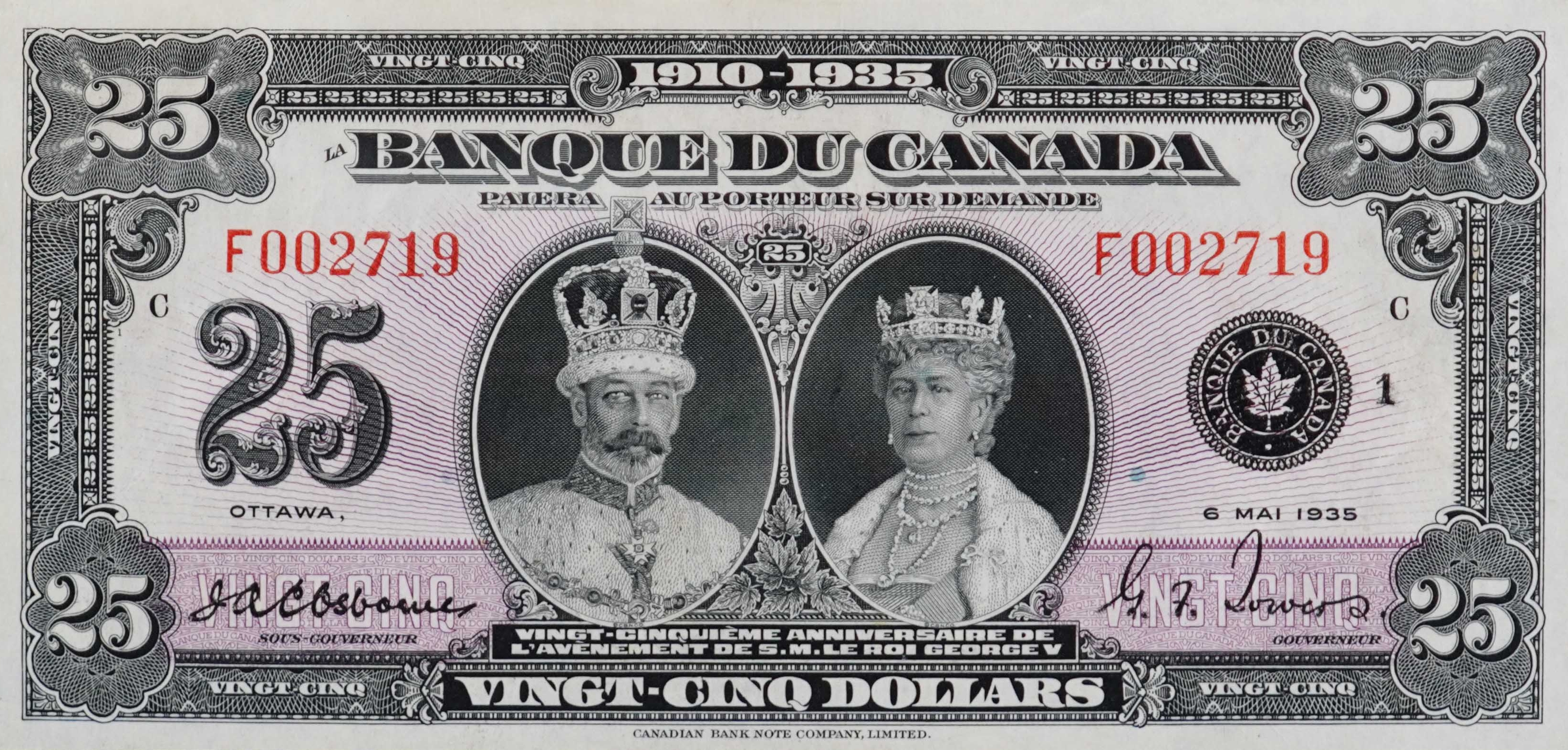 1935 -  Windsor Castle - $25 - Osborne / Towers - French front