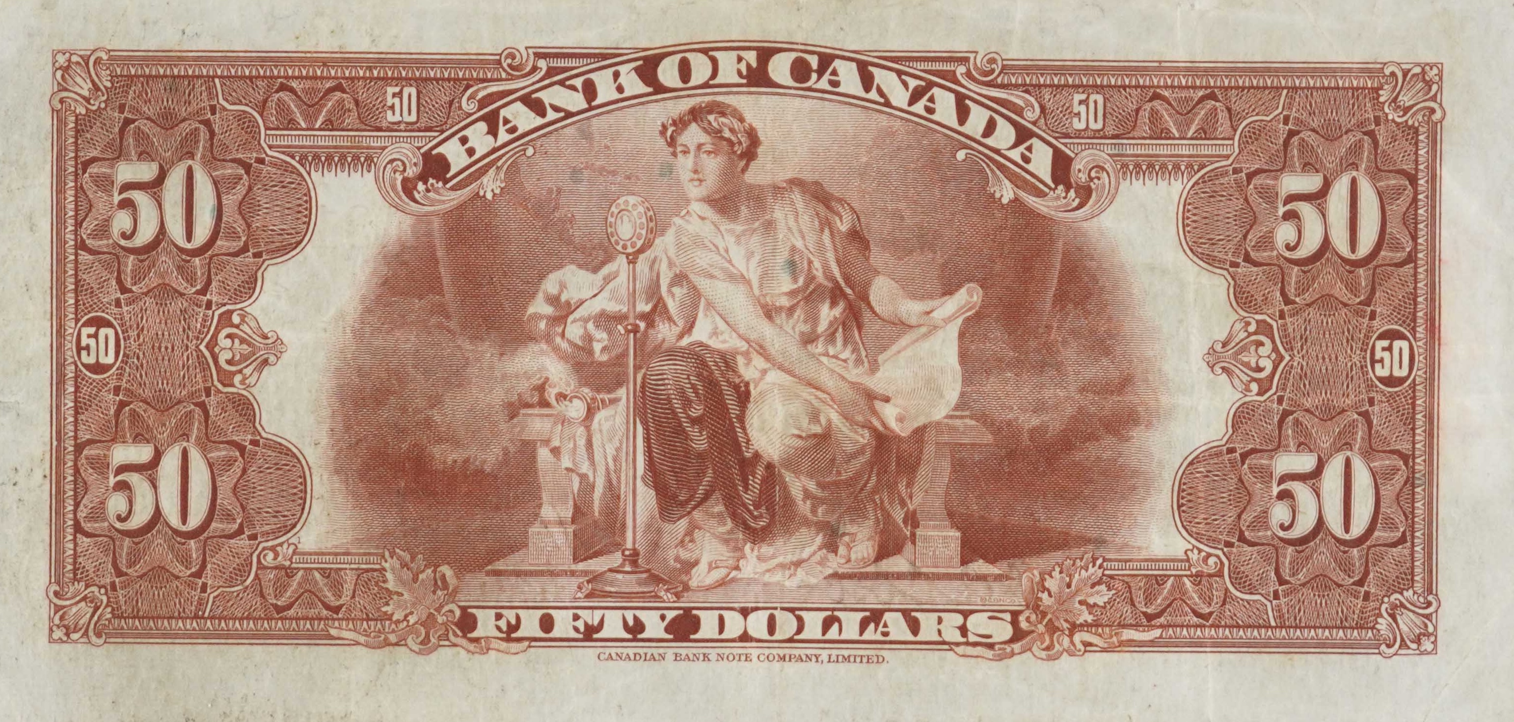 1935 - $50 - King George V and Queen Mary - Figure of Modern Inventions back