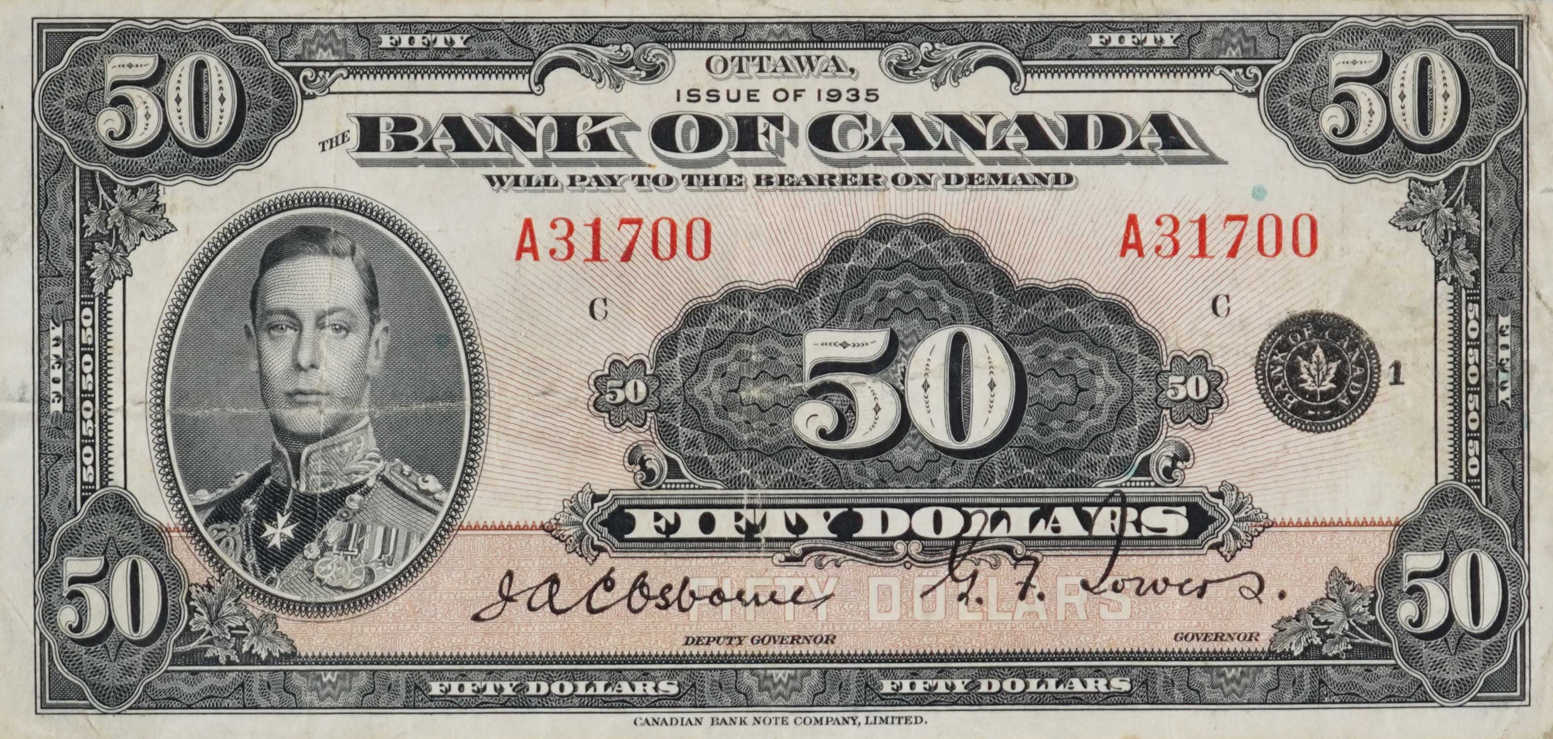1935 -  Figure of Modern Inventions - $50 - Osborne / Towers - English front