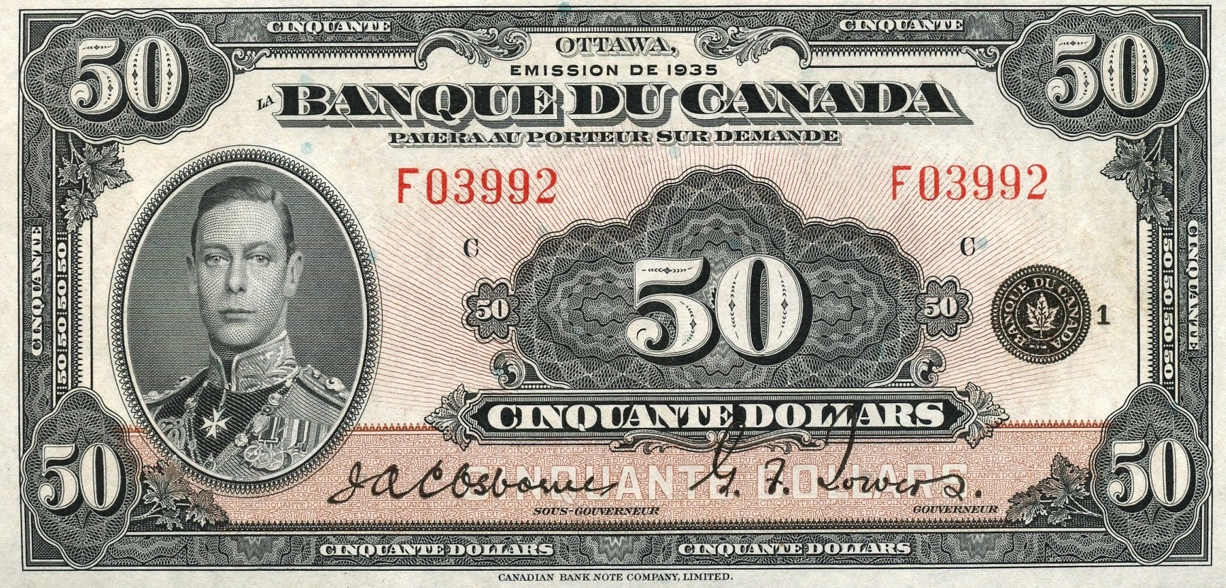 1935 -  Figure of Modern Inventions - $50 - Osborne / Towers - French front