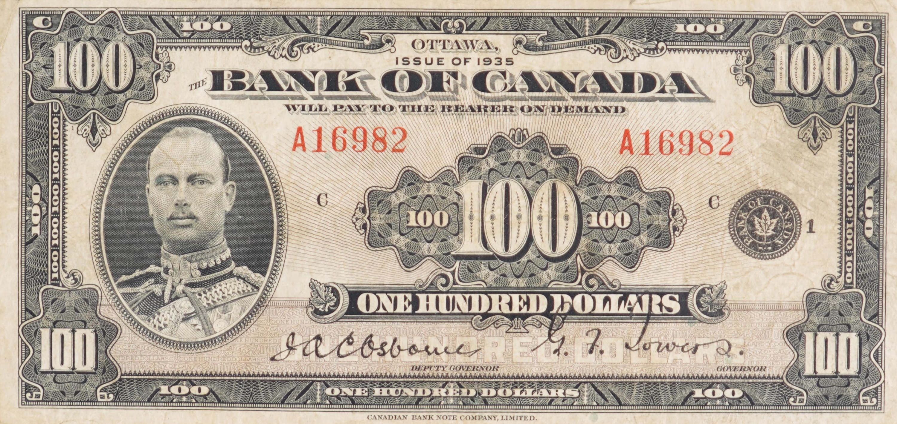 1935 -  Figure of Commerce and Industry - $100 - Osborne / Towers - English front