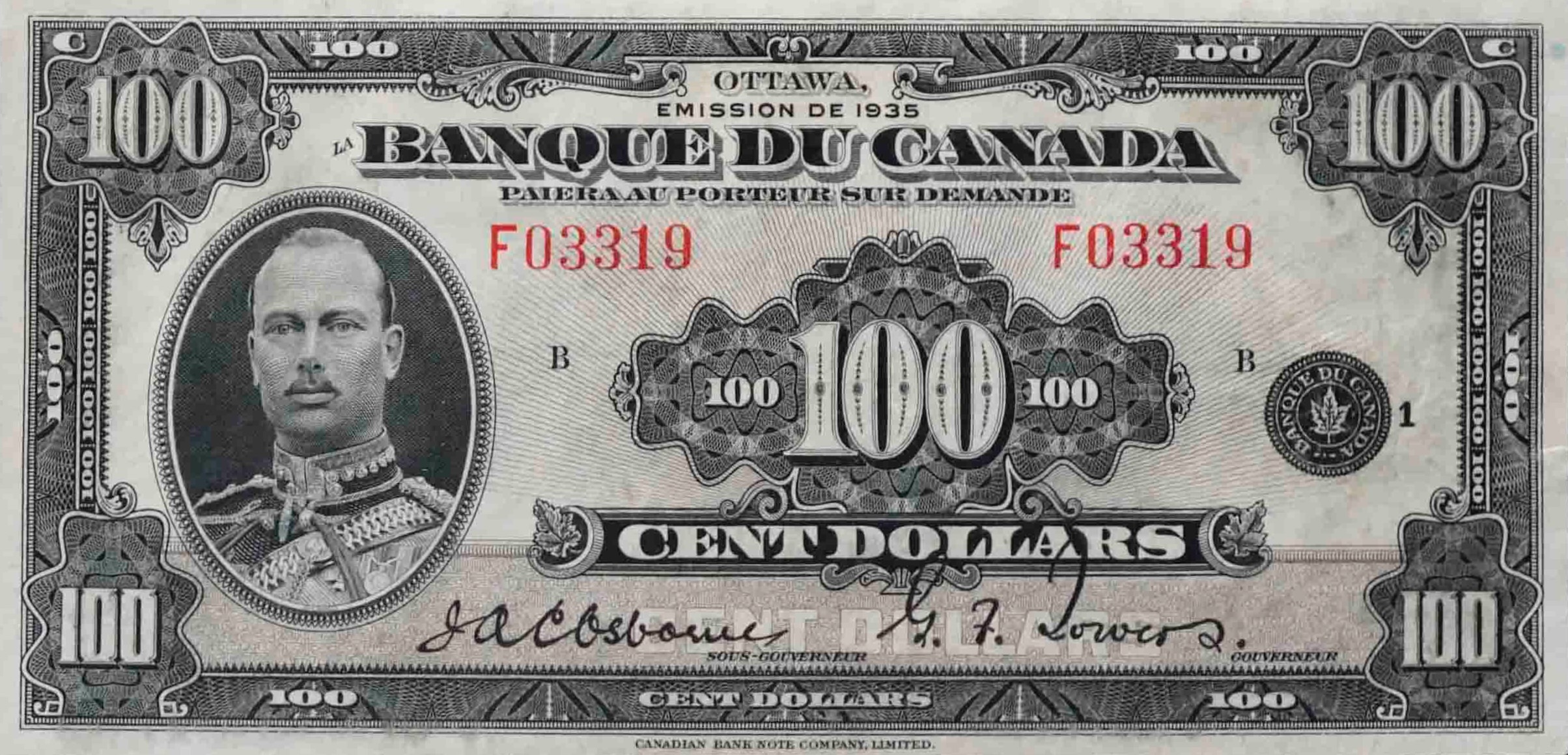 1935 -  Figure of Commerce and Industry - $100 - Osborne / Towers - French front