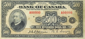 1935 - $500 - Sir John A Macdonald - Figure of Fertility front