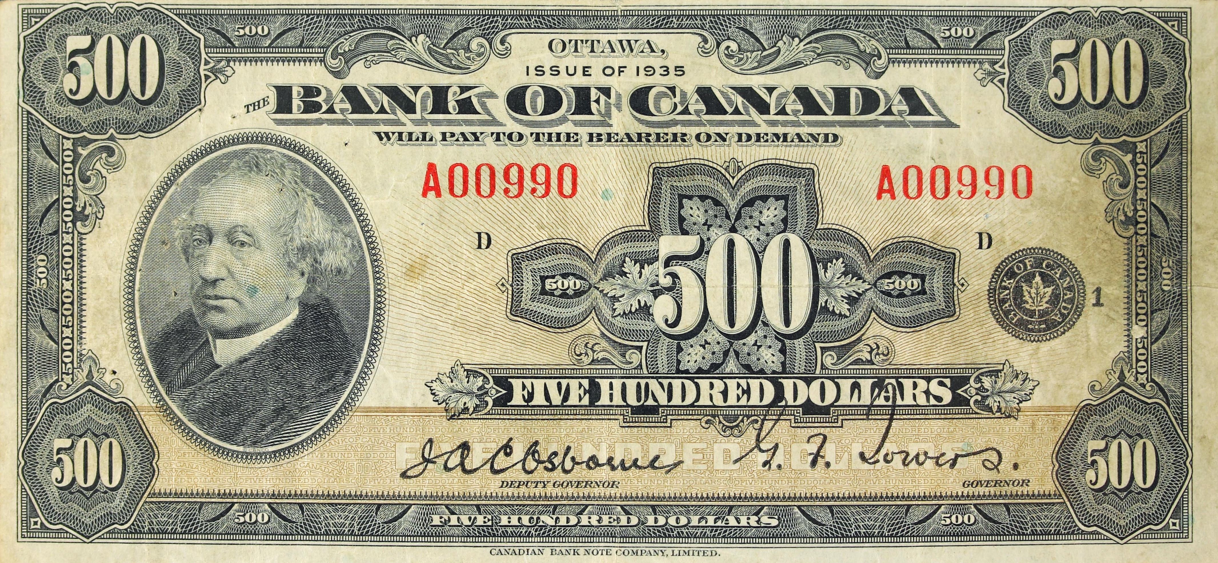 1935 -  Figure of Fertility - $500 - Osborne / Towers - English front